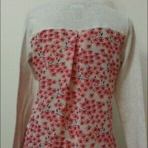 Gap Semi Sheer Floral Back V Neck Sweater